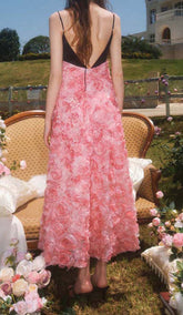 Rose Appliqued Spaghetti Maxi Dress In Pink